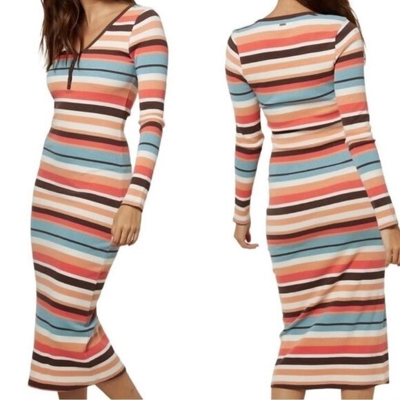 O Neill Juniors' Lia Ribbed-Knit Henley style Midi Dress sz S like new-no wear - Picture 1 of 14